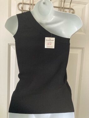 bebe Asymmetric One-Shoulder Black Knit Top